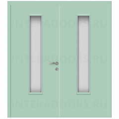 Дверь пластиковая Капель (Kapelli Classic) ментол RAL 6019 двустворчатая ДО стекло 2