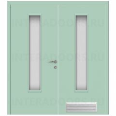 Дверь пластиковая Капель (Kapelli Classic) ментол RAL 6019 двустворчатая ДО стекло 2 с вентиляционной решеткой