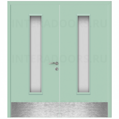 Дверь пластиковая Капель (Kapelli Classic) ментол RAL 6019 двустворчатая ДО стекло 2 с отбойными пластинами