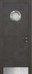 Дверь пластиковая Капель (Kapelli Classic) черный бетон с иллюминатором и отбойной пластиной