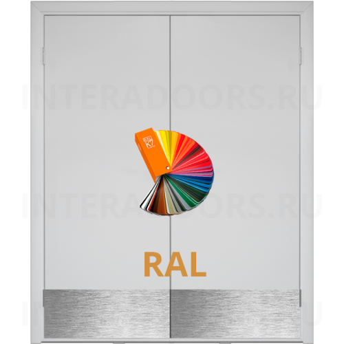 Влагостойкая дверь ПВХ Etadoor ДГ окрашенная по RAL двустворчатая с отбойными пластинами