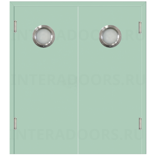 Маятниковая двухстворчатая дверь пластиковая гладкая Kapelli Classic ментол RAL 6019