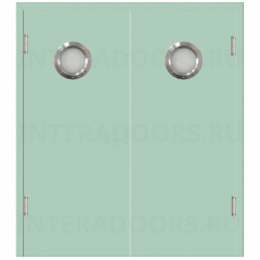 Маятниковая двухстворчатая дверь пластиковая гладкая Kapelli Classic ментол RAL 6019 с отбойными пластинами