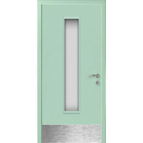 Дверь пластиковая Капель (Kapelli Classic) ментол RAL 6019 ДО стекло 2 с отбойной пластиной