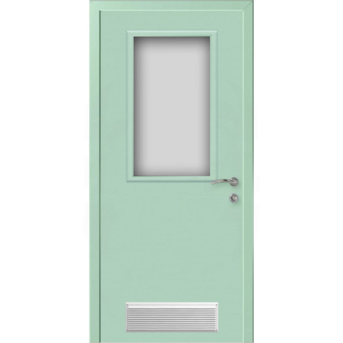 Дверь пластиковая Капель (Kapelli Classic) ментол RAL 6019 ДО стекло 1 с вентиляционной решеткой