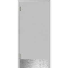 Маятниковая дверь пластиковая гладкая Kapelli Classic светло серый RAL 7035 с иллюминатором