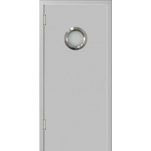 Маятниковая дверь пластиковая гладкая Kapelli Classic светло серый RAL 7035 с отбойной пластиной