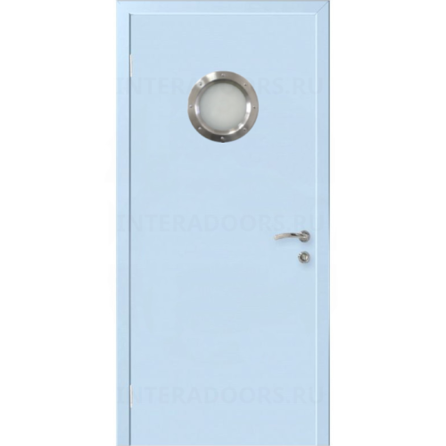 Дверь пластиковая Капель (Kapelli Classic) голубой RAL 5024 с иллюминатором