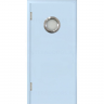 Маятниковая дверь пластиковая гладкая Kapelli Classic голубой RAL 5024 с иллюминатором