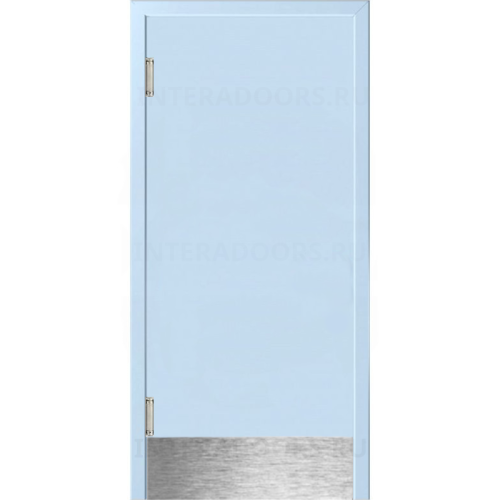 Маятниковая дверь пластиковая гладкая Kapelli Classic голубой RAL 5024 с отбойной пластиной