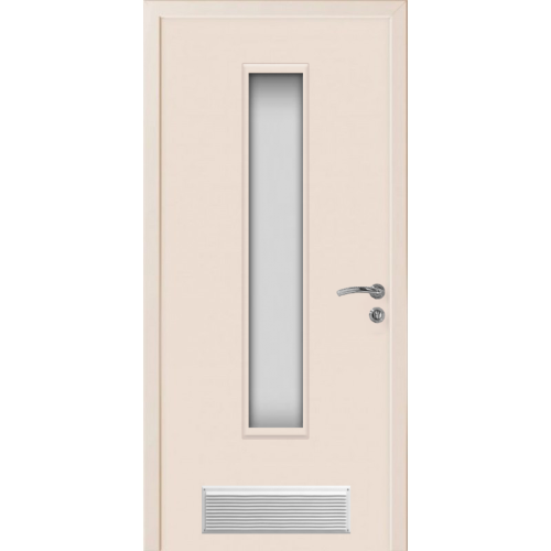 Дверь пластиковая Капель (Kapelli Classic) кремовый RAL 9001 ДО стекло 2 с вентиляционной решеткой