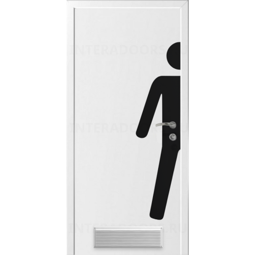 Дверь пластиковая Капель (Kapelli Classic) белый с вентиляционной решеткой и наклейкой МУЖ.